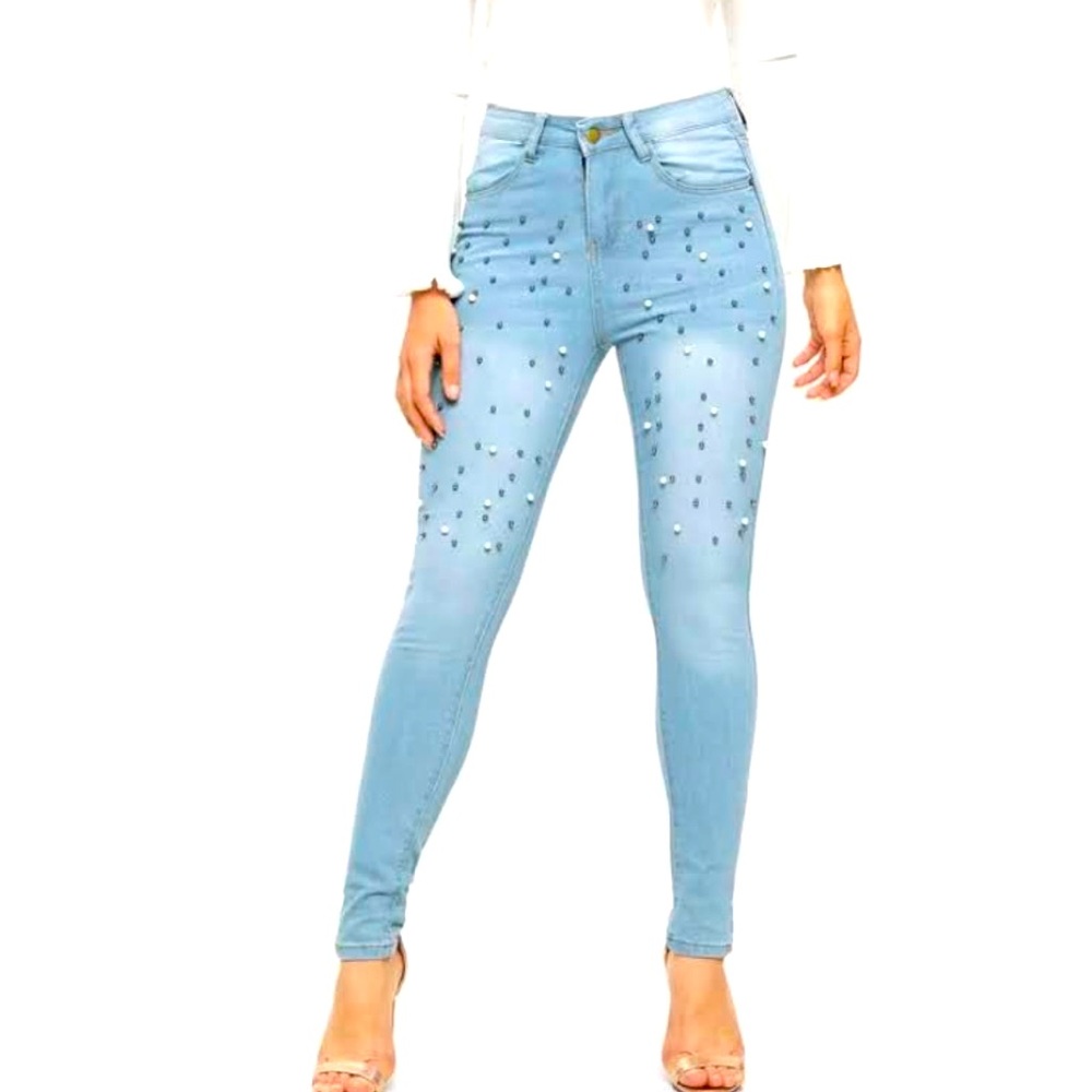 Beaded High Waist Jeans